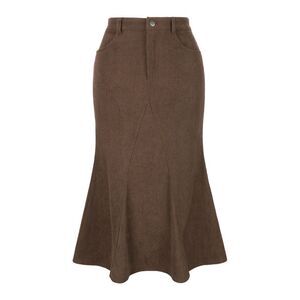 Women's Corduroy Skirts Stretchy Midi Mermaid Skirt with Pockets Brown